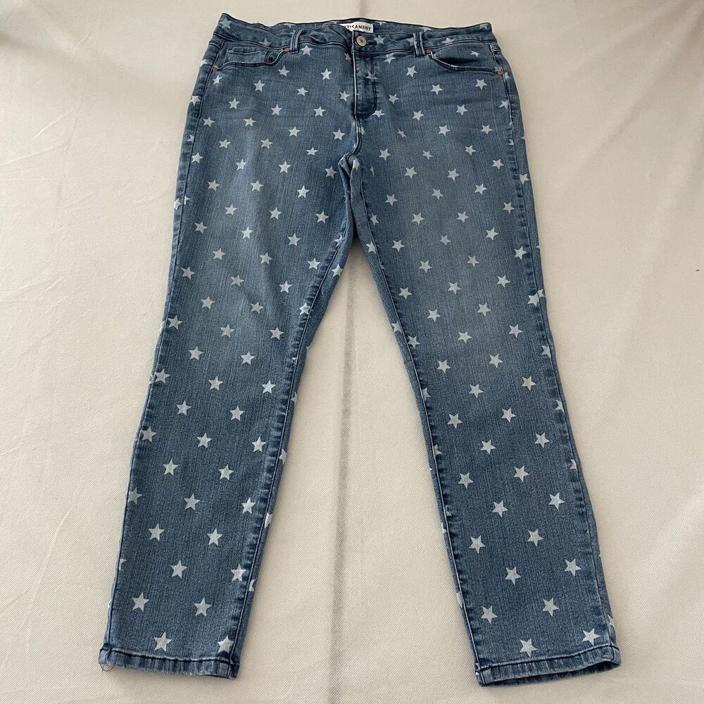 Artisan NY Women Blue Star Print Cropped Slim Jeans Size 16